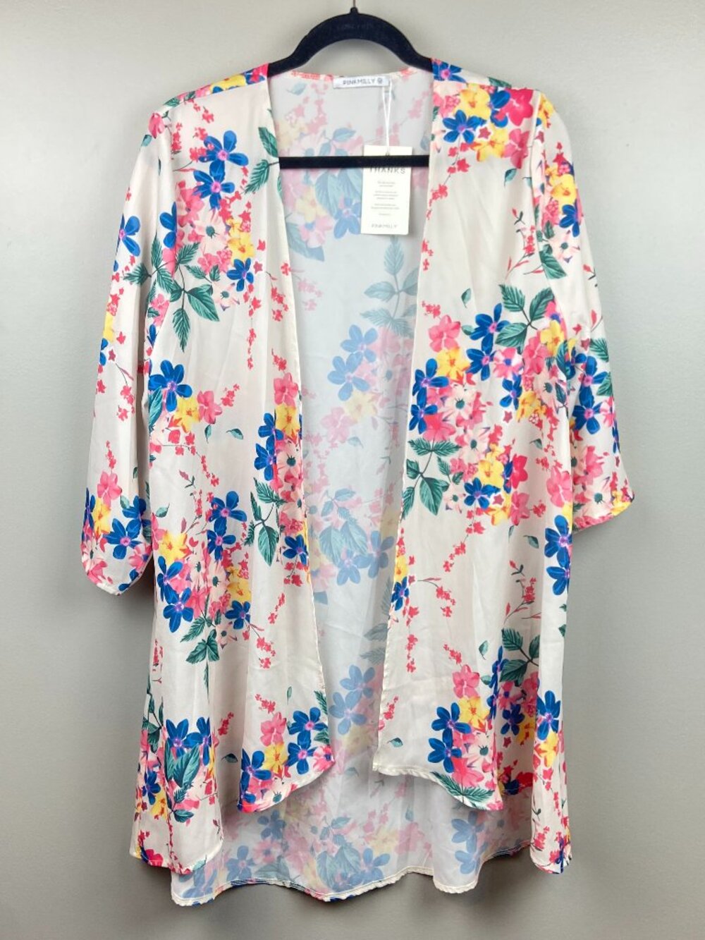 Pink Milly Floral Print Open Kimono NWT Size Medium Boho Summer Preppy Flowers